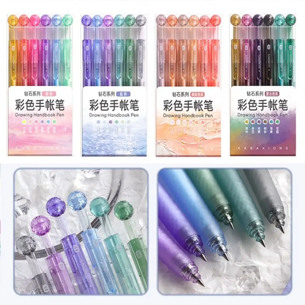 6PCS Bling Diamond Color Pen Writing Drawing DIY Graffiti Glitter Color Pen Highlighter Shining Art Hand Account Marker Student