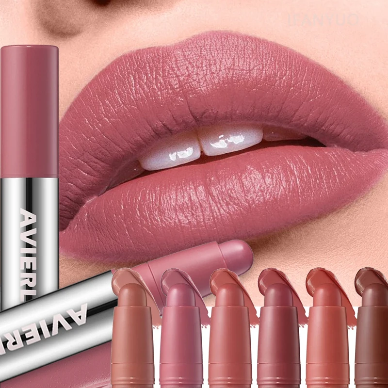 Lápiz labial mate suave, resistente al agua, hidratante de larga duración y fácil de aplicar, esmalte de labios sedoso con diseño de bolígrafo giratorio, maquillaje de labios