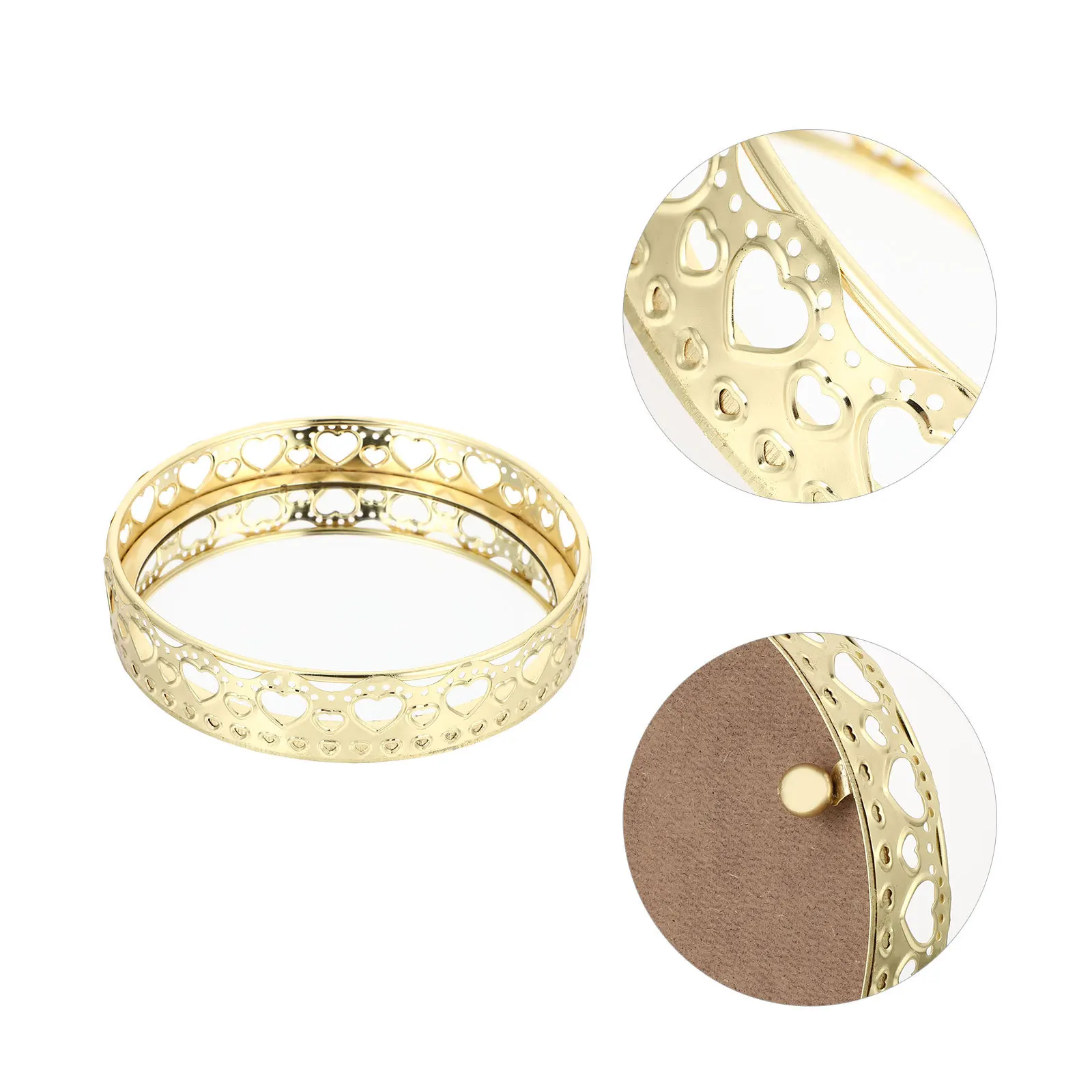 

1Pcs Glass Mirror Plate Cosmetics Storage Tray Multipurpose Jewelry Holder Alloy Wood Elegant Display Cosmetics Tray