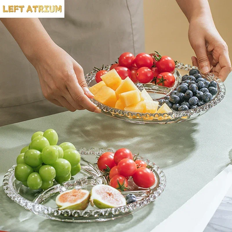 Divided Fruit Plate Glass Dried Fruit Candy Plate Household Side Dish Plate Breakfast Plate Fat-reduced Meal Plate Tableware