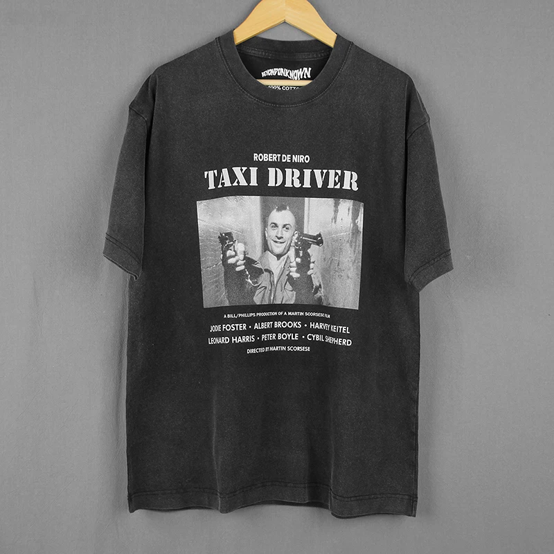 

Taxi Driver T-Shirt Robert De Niro 70s 80S Movie Natural Born Killers Men Cotton Summer Washed Men's Clothing Short Sleeve Shirt
