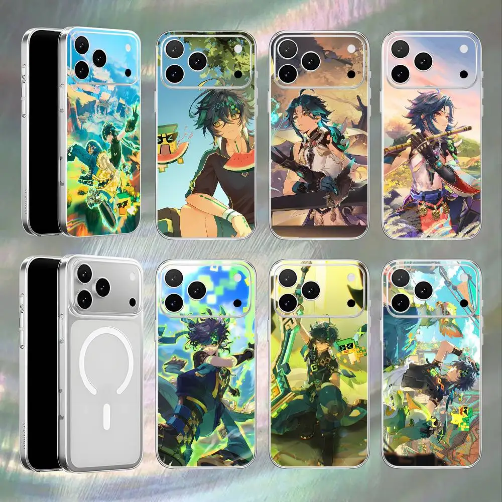 

G-Genshin Impact Kinich Mualani Transparent White Phone Case For iPhone 17,16,15,14,13,12,11,Pro,Max,Magnetic Wireless Charging