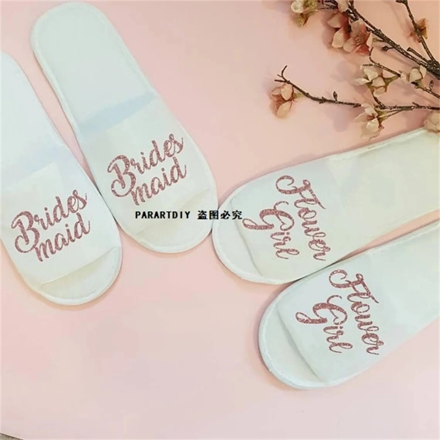 personalized rose gold Wedding Slippers,customize Bride&Bridesmaid name Slippers.Bachelorette party favorsgifts