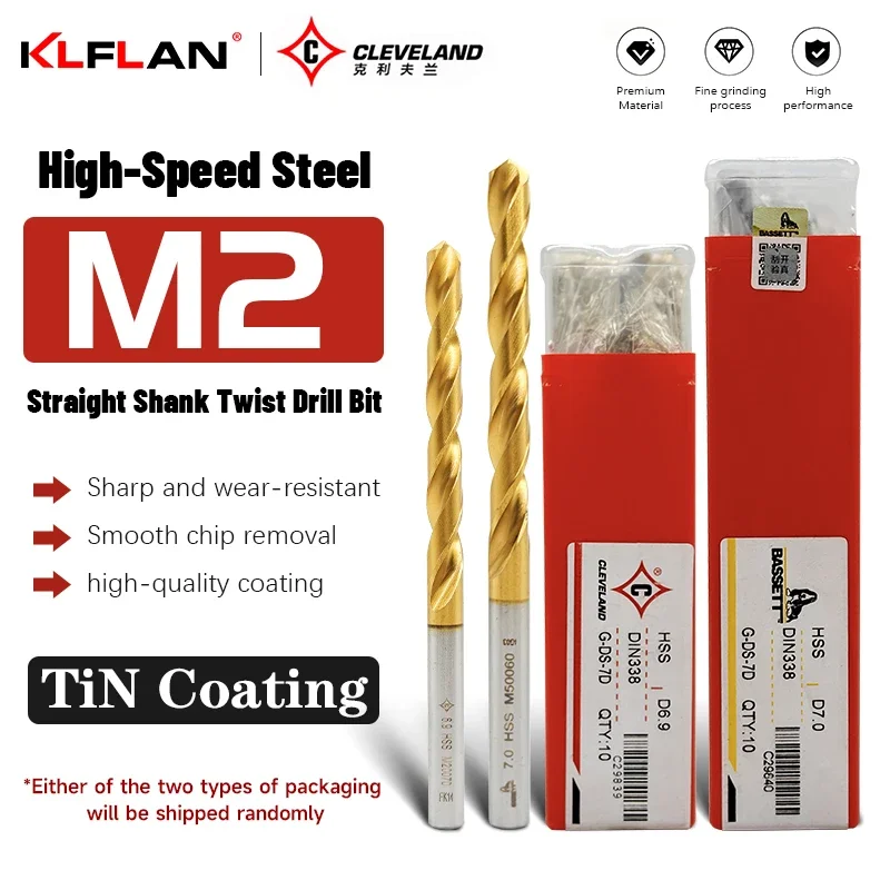 

Cleveland Titanium Coated Twist Drill M2 High Speed Steel Drills for Metal Working round Handle Boxed Set 3-13mm