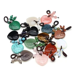 Natural Stone Keychains Heart Crystal Rose Quartz Opal Agate Malachite Aventurine Wallet Decor Key Ring Accessories Jewelry Gift