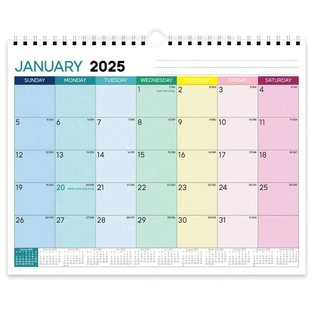 Jan. 2025 - Dec. 2025 2025 Calendar with Hook Thick Paper Wall Calendar Holidays Marked Colorful Hanging Calendar Office