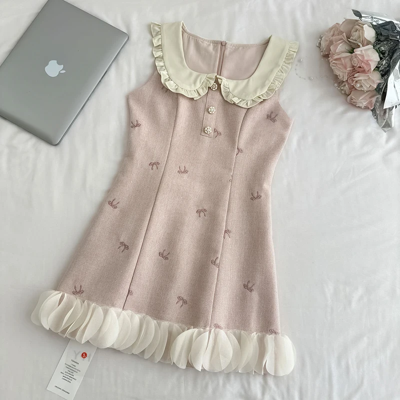 MEXZT słodka różowa Mini sukienka moda damska Kawaii kokarda na imprezę patchworkowe sukienki koreańska elegancka sukienka letnia Bodycon Vestidos nowość