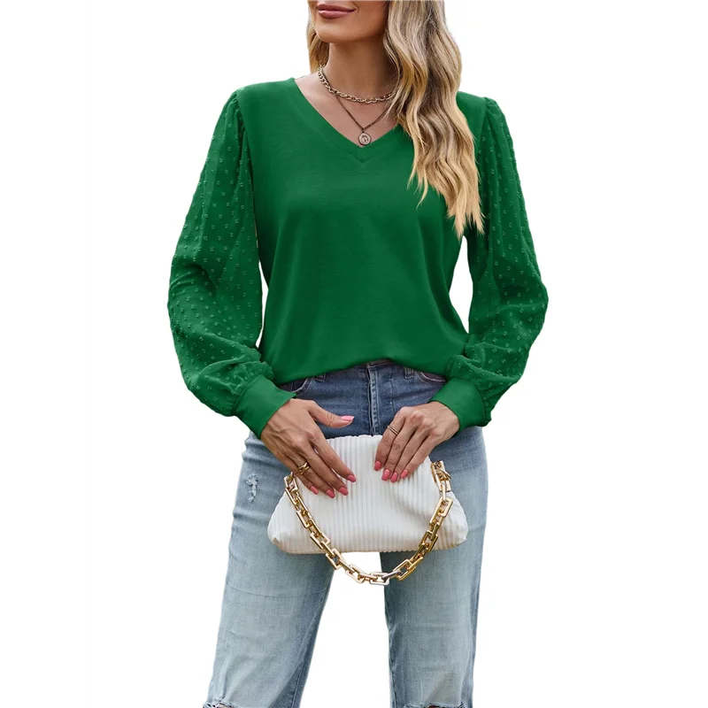 AOAO-Women's Blouses Dressy Casual V Neck Top Dot Balloon Long Sleeve Shirts