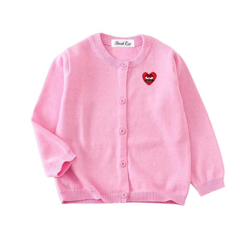 Break Egg Boy Girl Cardigan Cotton Red Cute Snag Heart Embroidery O-neck Single Breasted Long Sleeves Autumn Fit Kid Sweater