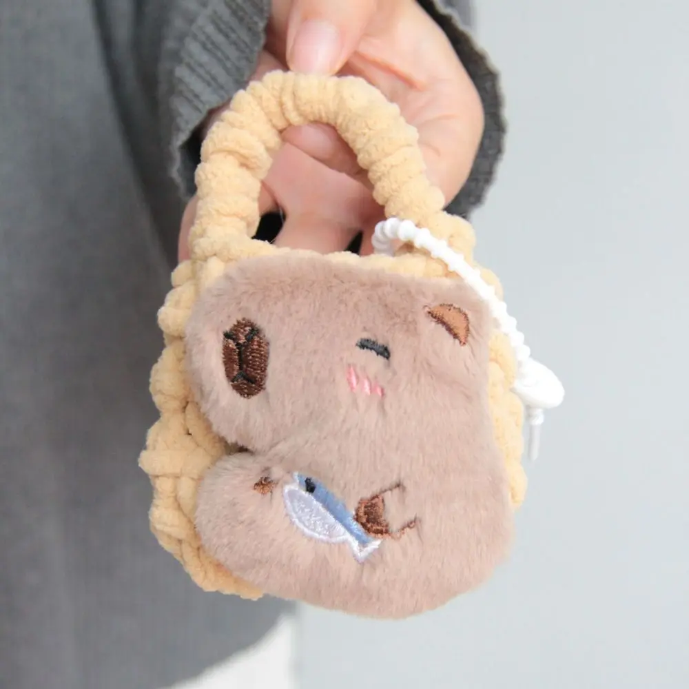 Backpack Hanging Capybara Doll Keychain Anti Loss Multifunctional Kintted Mini Coin Bag Portable Earphone Bag Car Keying Pendant