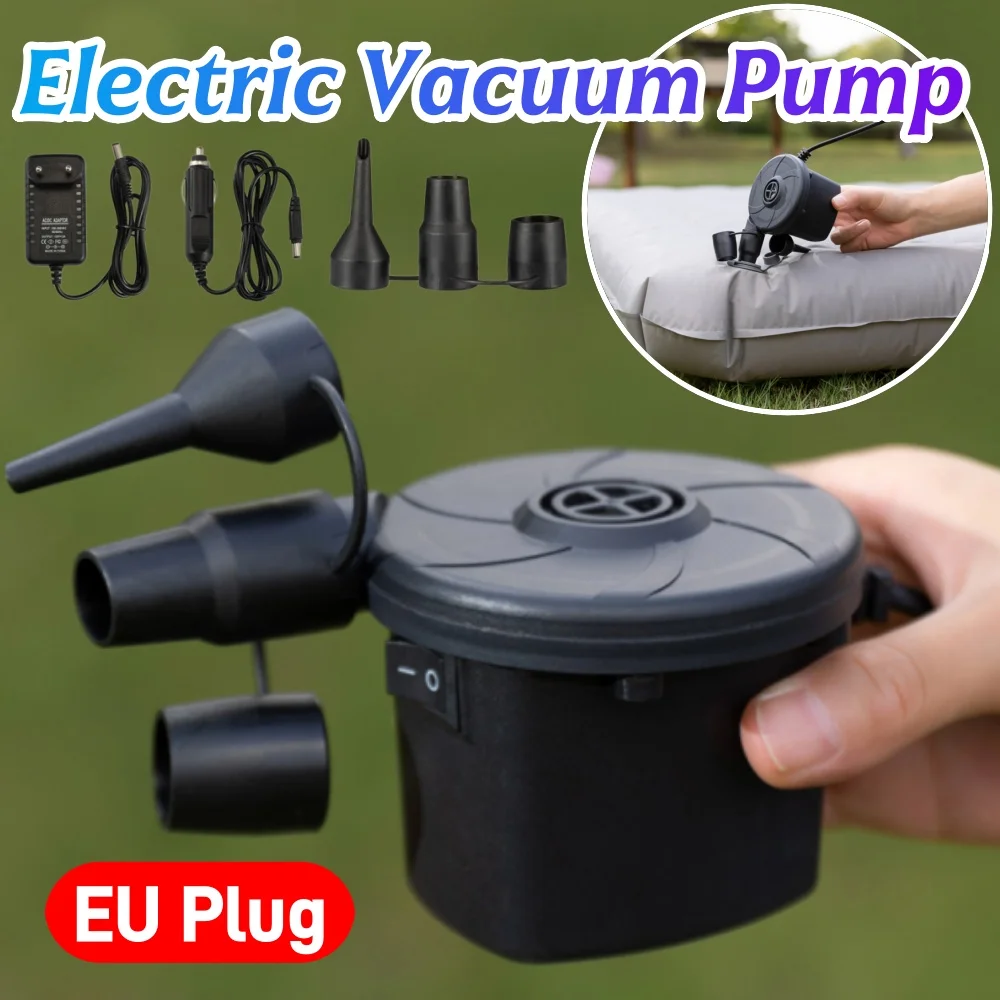 

Портативный электрический воздушный насос с несколькими насадками, вилка стандарта ЕС, для быстрого и легкого надувания надувных матрасов, плавательных плотов и других надувных изделий.