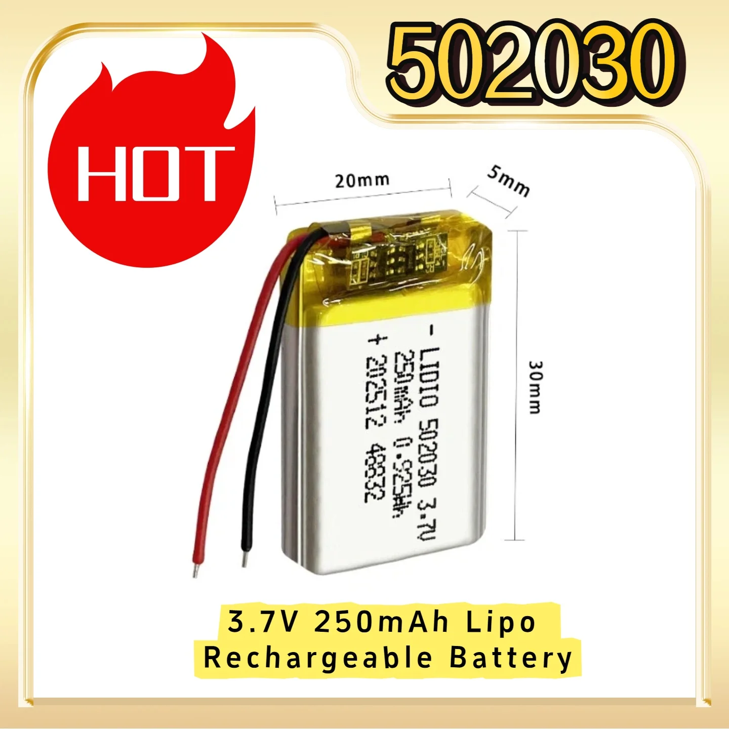 502030 Battery 3.7V Lipo 250mAh Polymer Rechargeable Li-ion Batteries Ph2.0mm For Bluetooth Headset Charging Case Wireless Mouse