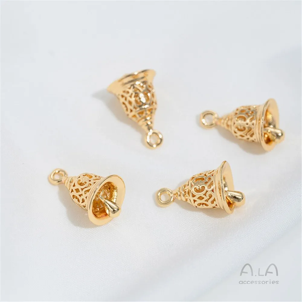14K ゴールドメッキシルバーメッキ中空花形ベルペンダント DIY 手作りブレスレットネックレスジュエリーペンダントアクセサリー