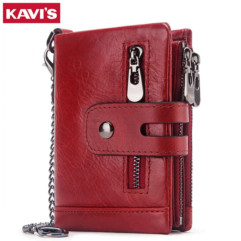 

KAVIS Luxurious Genuine Leather Wallet With Zipper Coin Casual For Men Money Cowhide Card Holder Purse Double Bifold Pocket RFID