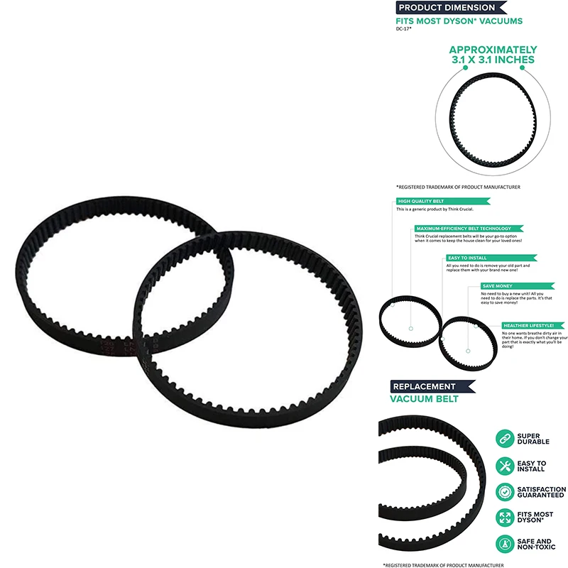 

Replacement Vacuum Belts Compatible For Dyson Part 911710-01 & Models DC17 Powerful Long Lasting Vac Belts