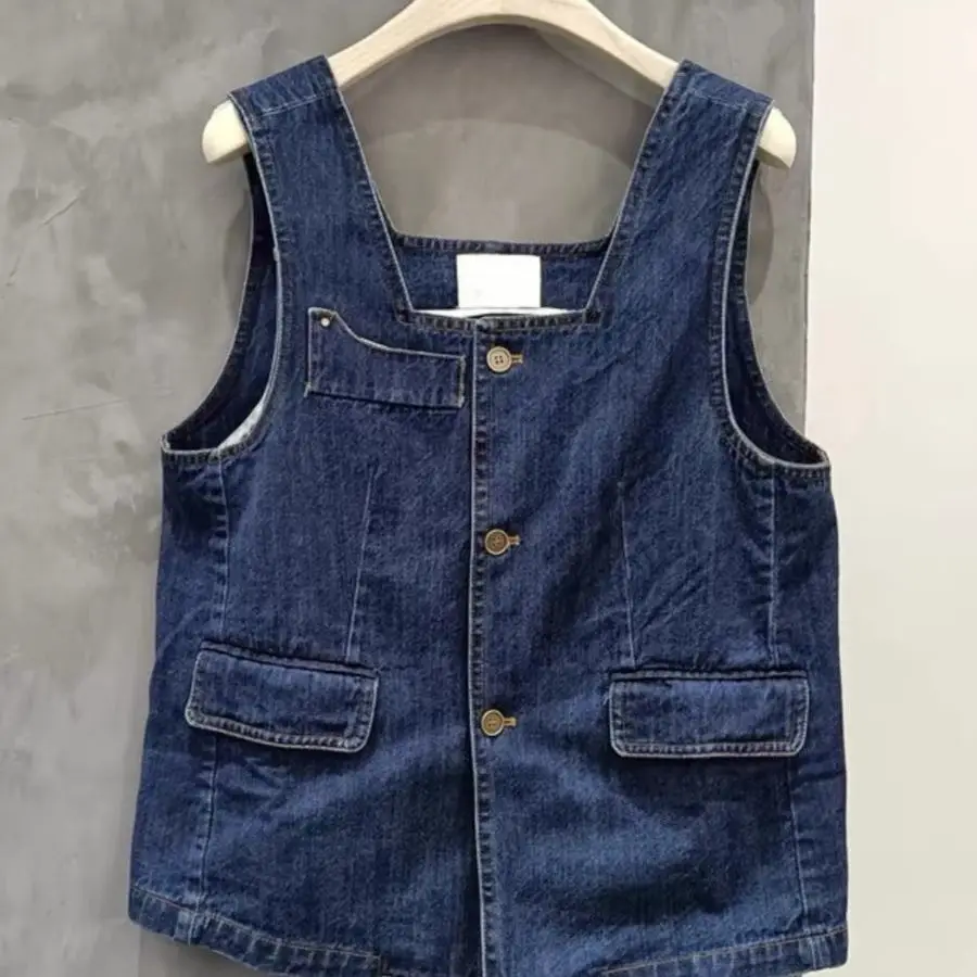 

Женский джинсовый жилет без рукавов на одной пуговице, укороченный топ, летняя новинка