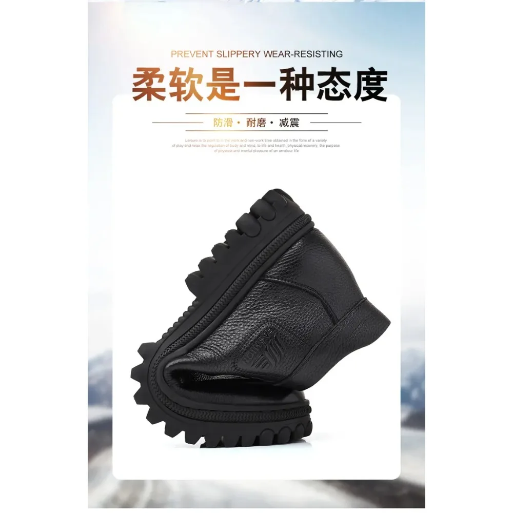 2025年冬用高級靴 プレミアム本革 手縫い ウール裏地付きブーツ 冬用暖かいフリース裏地付き靴