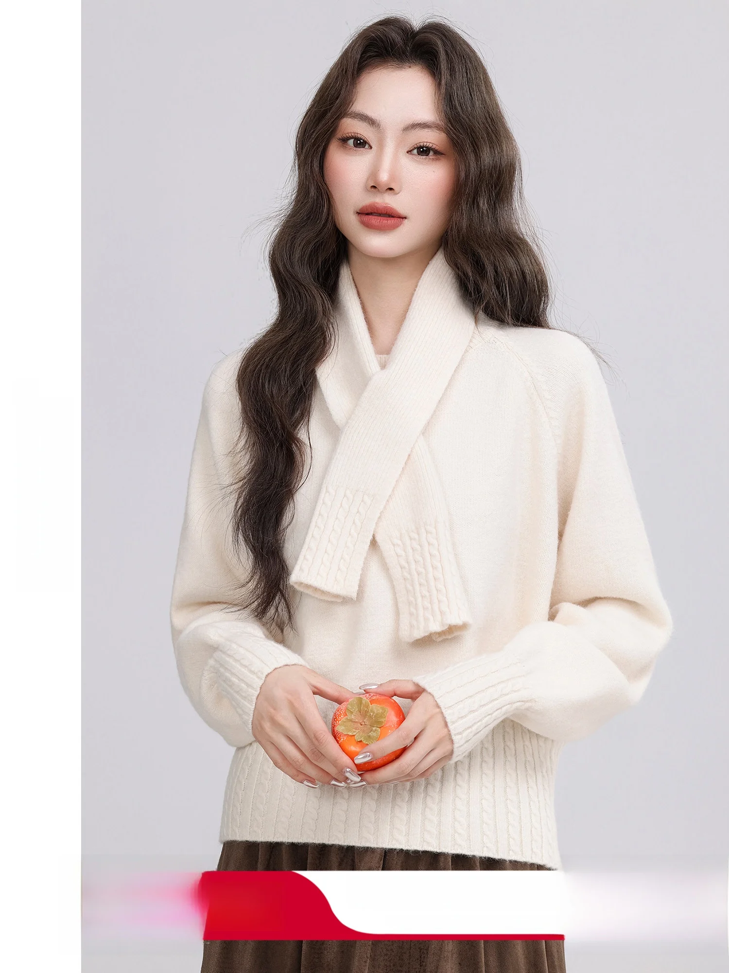 

Loose Women's round Ne Sweater Twist Pattern Winter Top Mili White Comfortable Fit Faionable Sle Polyester Fiber Long S...