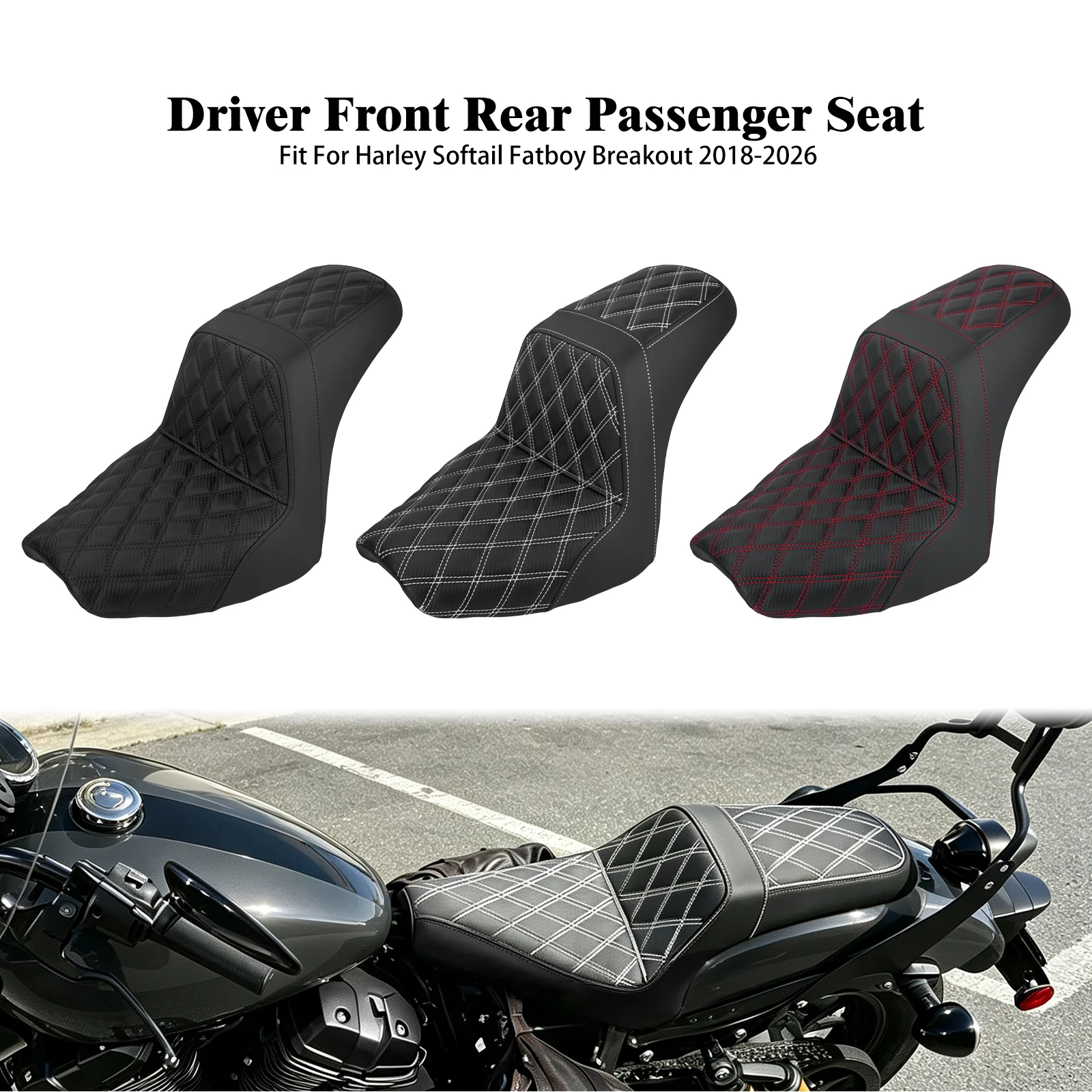 Motorcycle Two-Up Front Rear Rider Passenger Cushion Line Seat For Harley Softail Breakout Fatboy FXBR FLFB 2018 2019-2025 2026