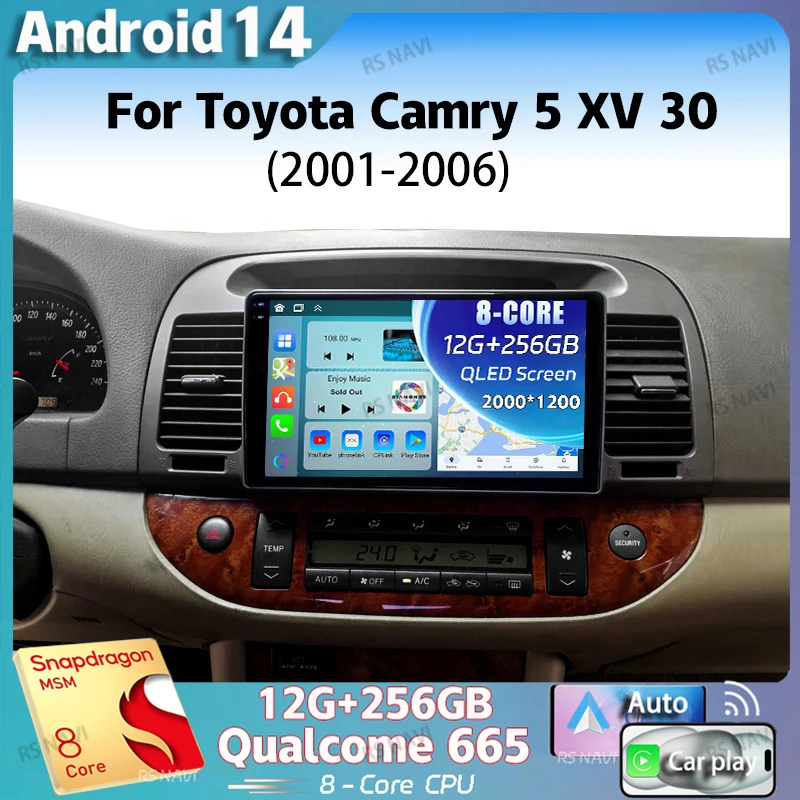 

Android 14 для Toyota Camry 5 XV 30 2001-2006 2K QLED стерео автомобильный радиоприемник мультимедийный видеоплеер GPS AI голосовой CarPlay голосовой блок