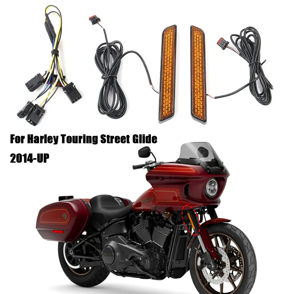 NEW Motorcycle Accessory LED Two Colors Front Fork Light Turn Signal For Harley Touring Street Glide 2014-UP