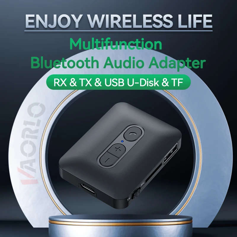 Bluetooth 5.4 Audio Transmitter Receiver 3.5MM AUX USB U-Disk TF Card Play Wireless Adapter Stereo Music With Mic For Car TV PC