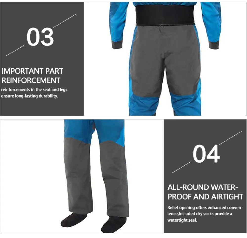 Sports Latex Collar and Cuff, Diving Surfing, Raft, Waterproof, Breathable Kayak, Drysuit  with Socks of the Same Material