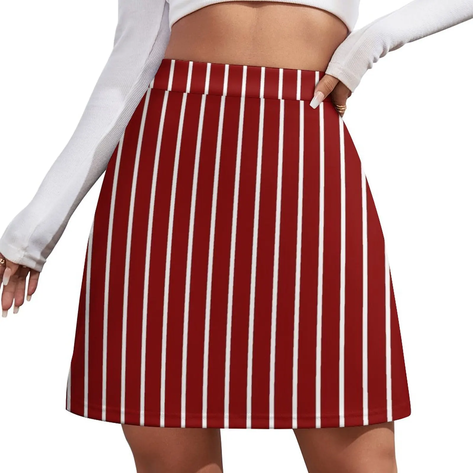 White on Dark Red Pinstripe | Mini Skirt skirt for woman Short skirt woman cute korean style