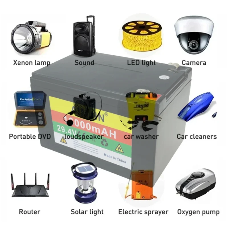 Bloco da bateria do íon do lítio com BMS, várias ferramentas e carregador, poder superior, 18650, 24V, 7S5P, 29.4 V, 16000mAh