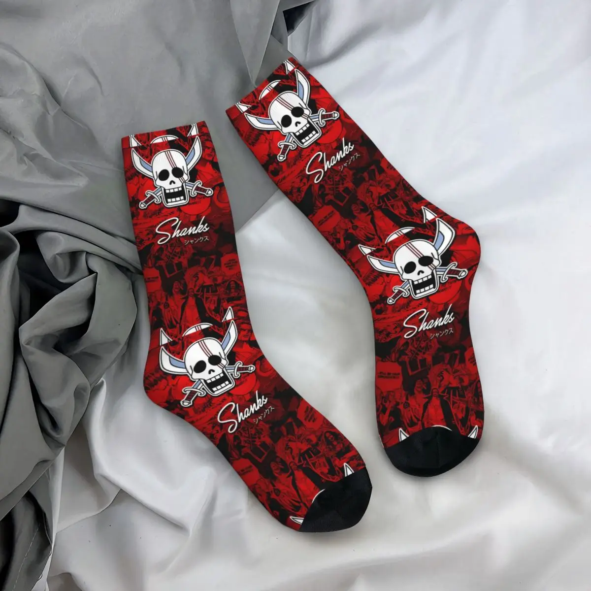 

Ones Pieces-SHANKS RED HAIR Socks Casual Stockings Couple Soft Breathable Skateboard Socks Winter Printed Non-Slip Socks