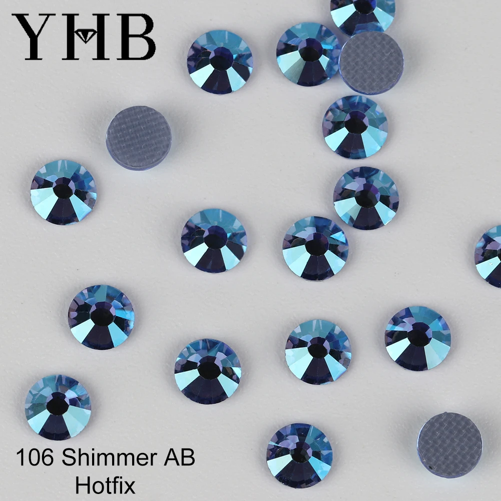 YHB-Sapphire Shimmering AB Crystal Electroplating Flatback Hotfix Rhinestones, Shoes Bags Garment Diy, High Quality, 106 Ll