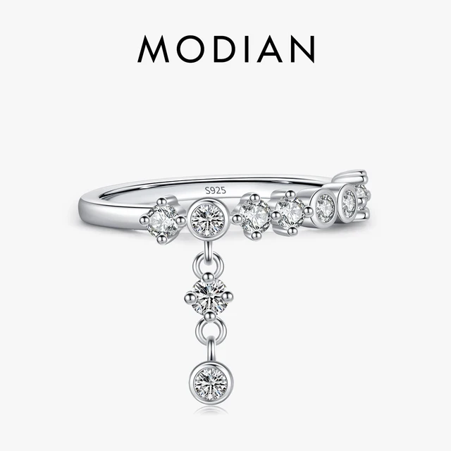 MODIAN 925 Sterling Silver High-Fashion Sparkling Round Zircon Charms Pierścionki na palce dla kobiet Party Fine Jewelry