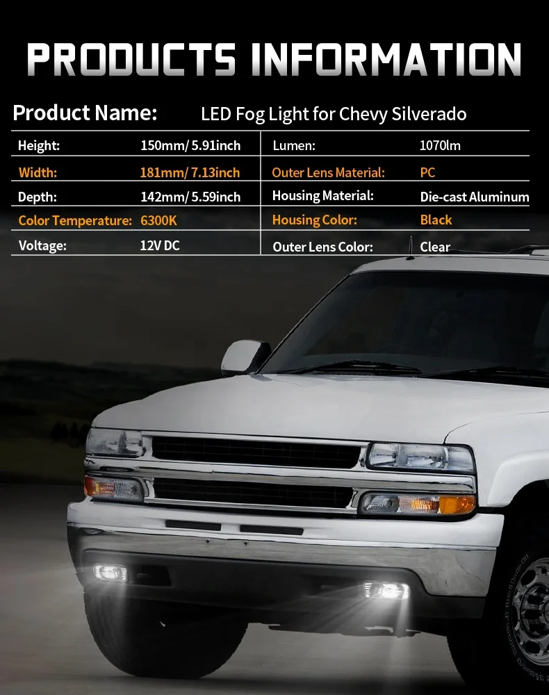 for Chevy Silverado Accessories Fog Light Kit Bumper Mounted Led Fog Lamp for Chevy Truck Pickup