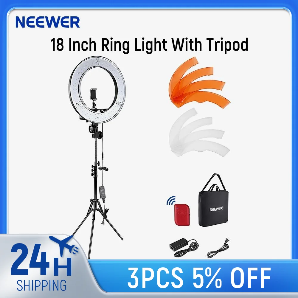 

NEEWER 18 Inch 55W 5600K Adjustable LED Ring Light with Tripod, Bluetooth Receiver for Smartphone, Selfie, Youtube/TikTok Video