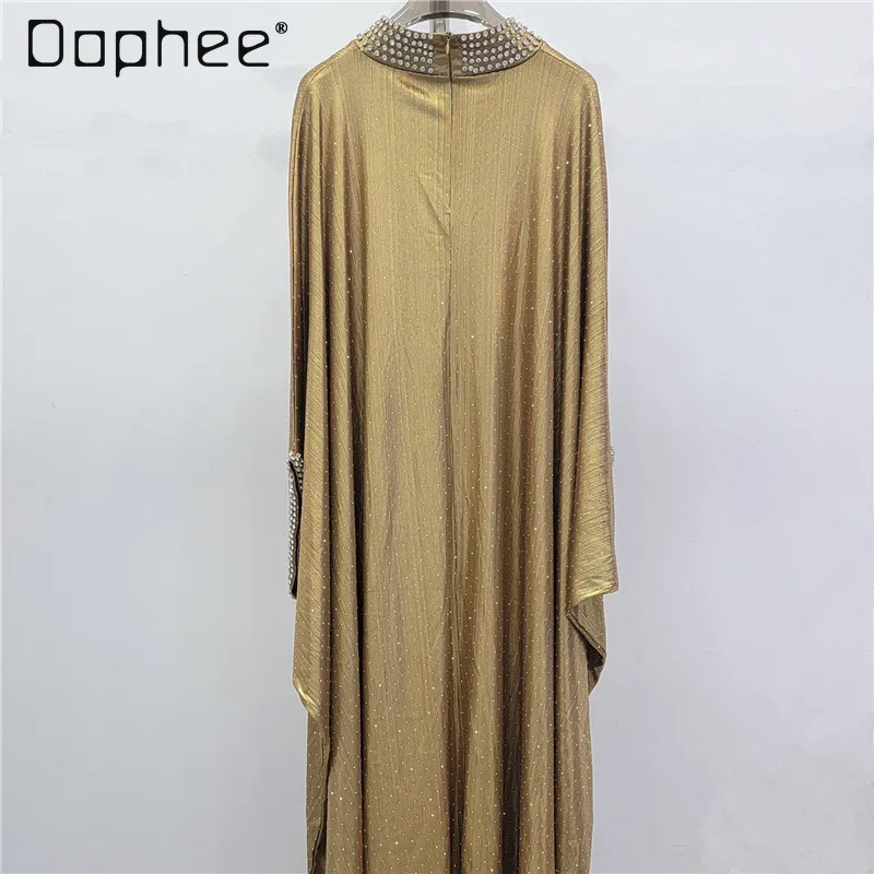 European American Large Size Batwing Sleeve Dress High-end Elegant Evening Dresses Rhinestones Luxurious Oversized Long Dress