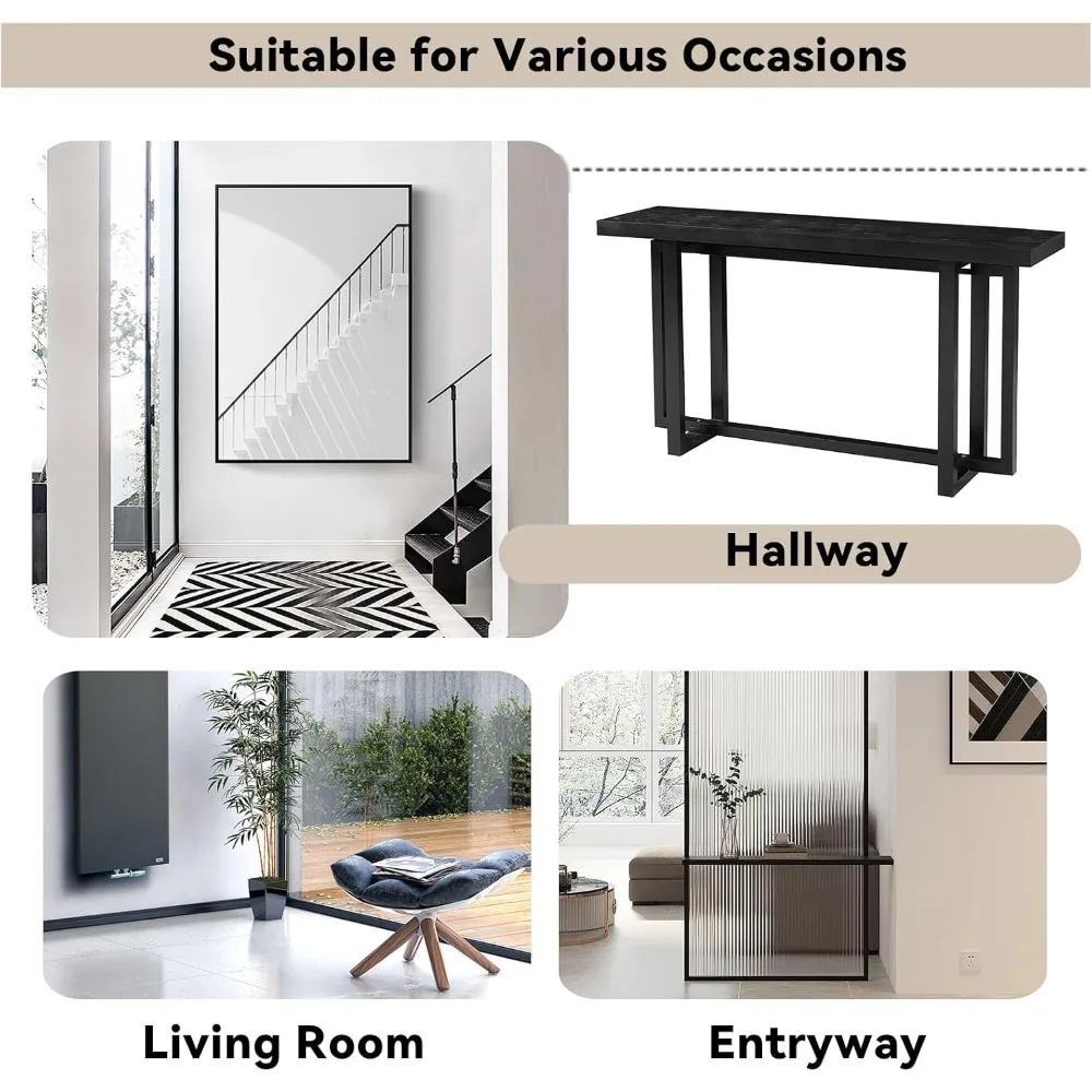 طاولة أريكة طويلة خلف الأريكة مقاس 59.05 بوصة لغرفة المعيشة، وطاولة وحدة تحكم في المزرعة مع مساحة تخزين، ومدخل ضيق