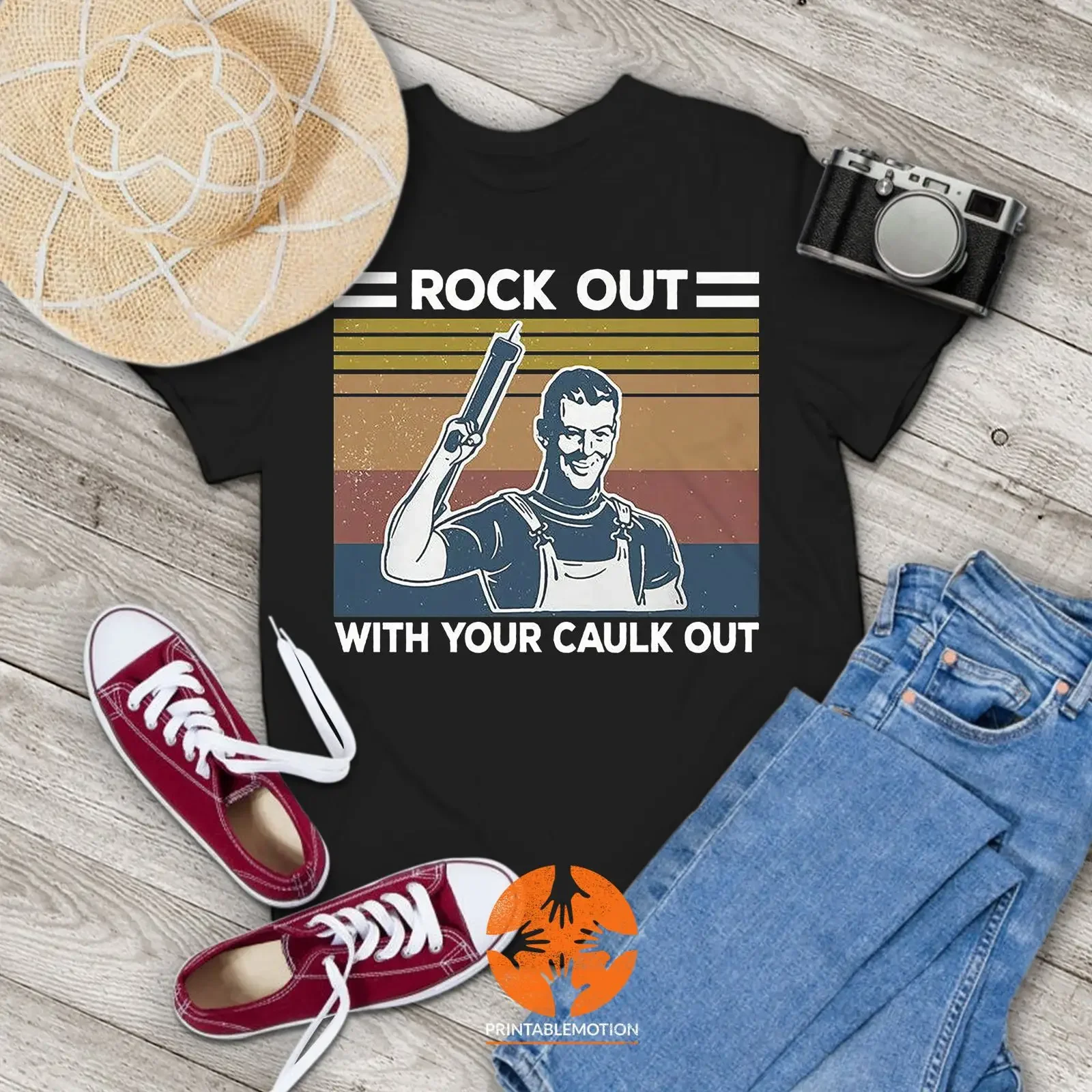 Rock Out With Your Caulk Vintage T Shirt Funny Caulking for Handyman Plumber Mechanic vintage Washed Unisex fashion