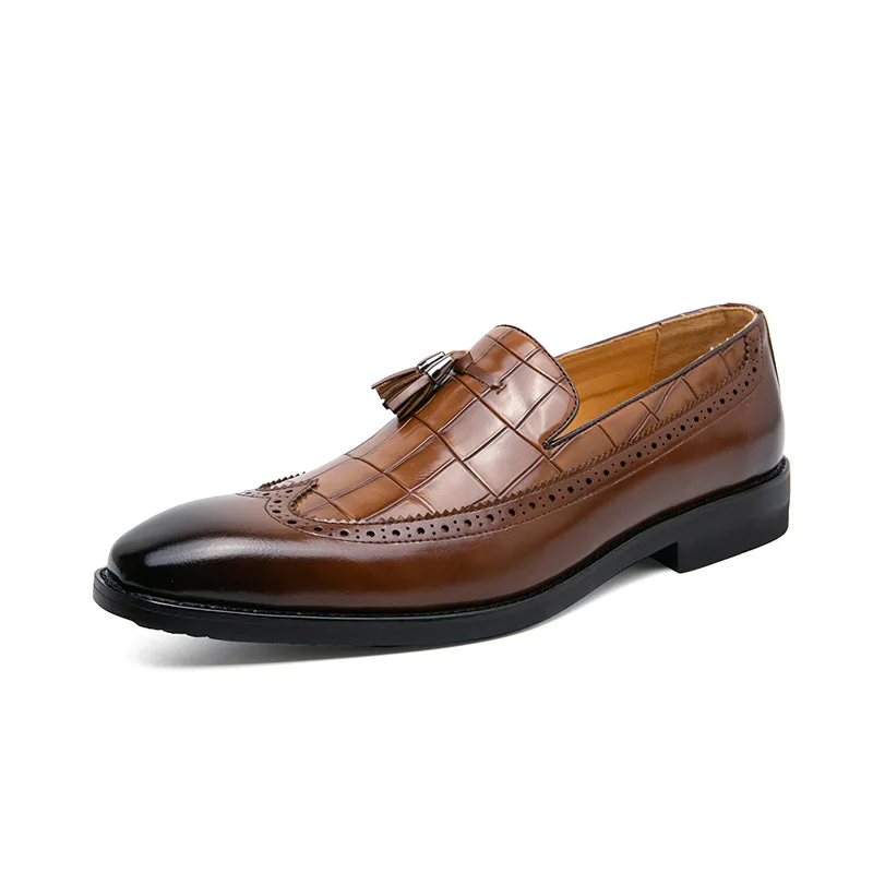 Zapatos planos sin cordones para hombre, mocasines informales para conducir, zapatos de vestir para fiesta de boda, diseño de borla, marca de lujo