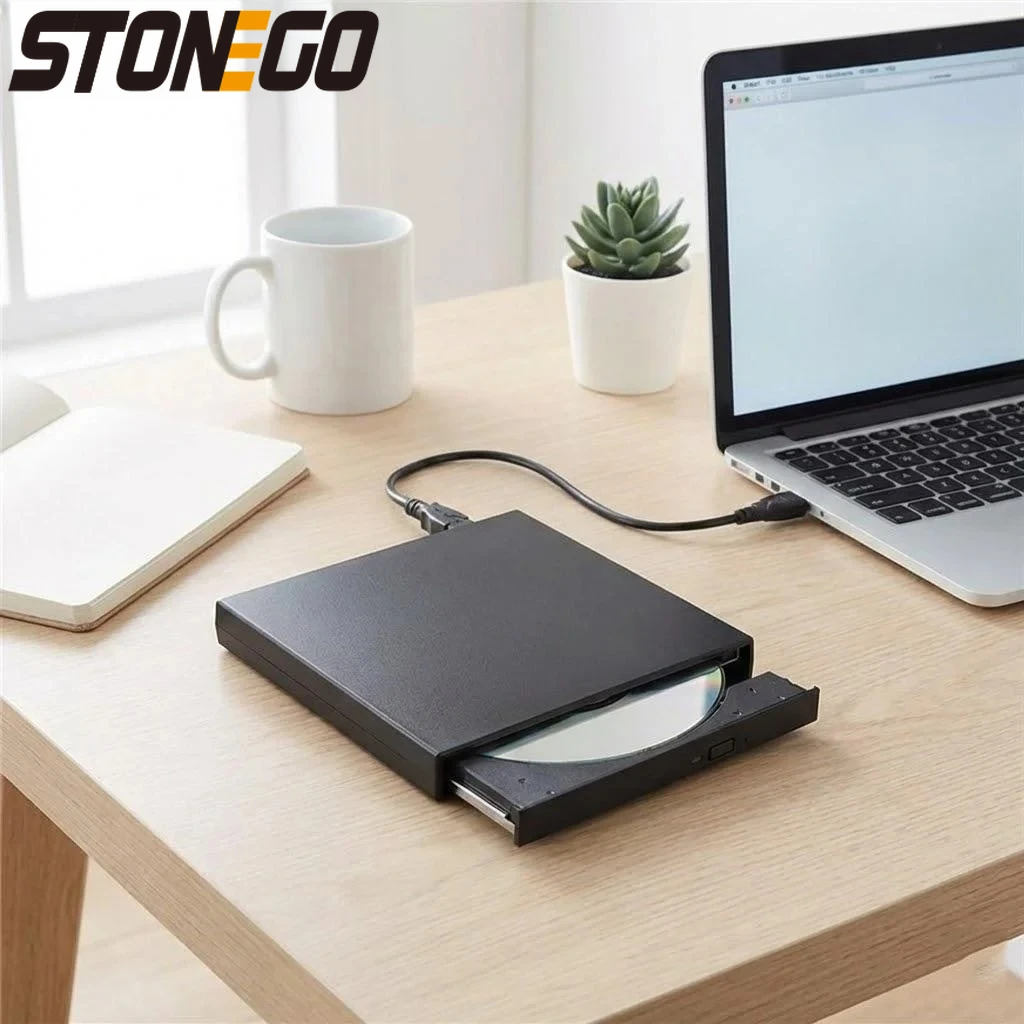 

USB External CD DVD Burner Reader Player Dual USB Cables Compatible Windows Mac Laptop Computer