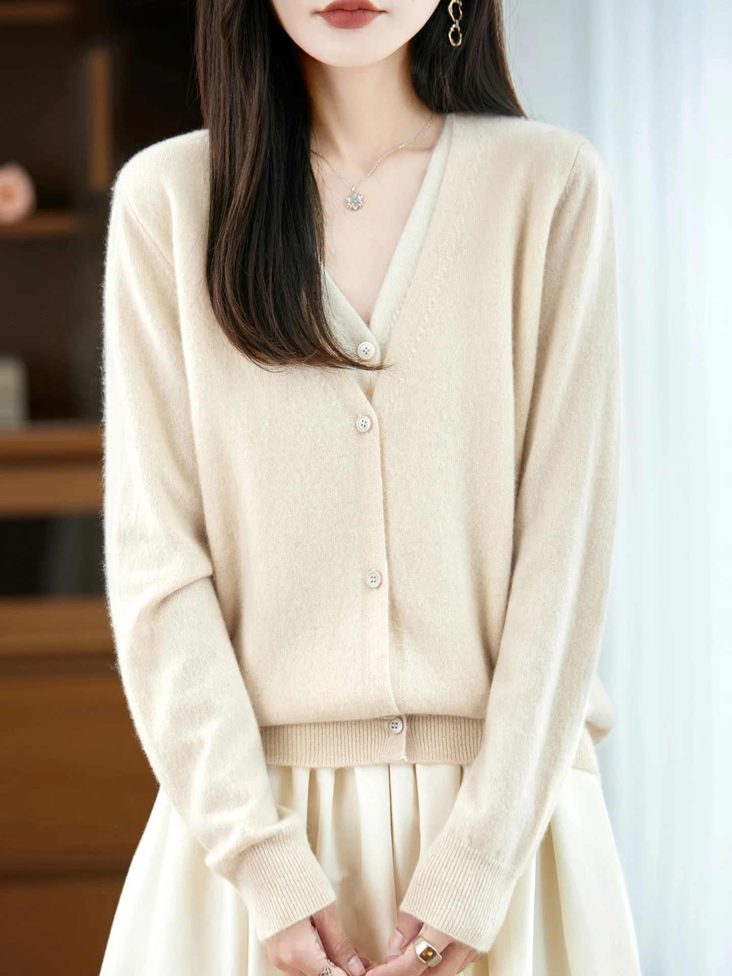 

Women's Preppy Style V Neck Long Sleeve Cardigan Multicolor Cashmere Sweater 100% Merino Wool Knitwear for Autumn Winter