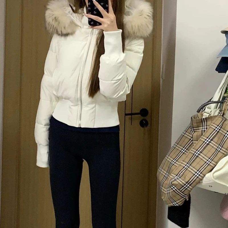 Winter New Women's Faux Fur Hooded Thick Padded Coat Slim Waist Short Cotton Jacket Sweet Style Warm Outerwear Parka
