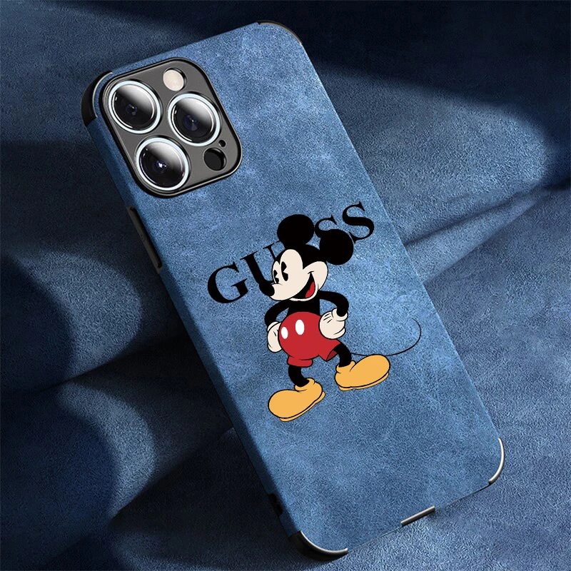 Disney-funda protectora de Mickey Mouse para iPhone, carcasa de lujo de piel de cordero para iPhone 15, 14, 13, 12, 16pro Max, dibujos animados divertidos