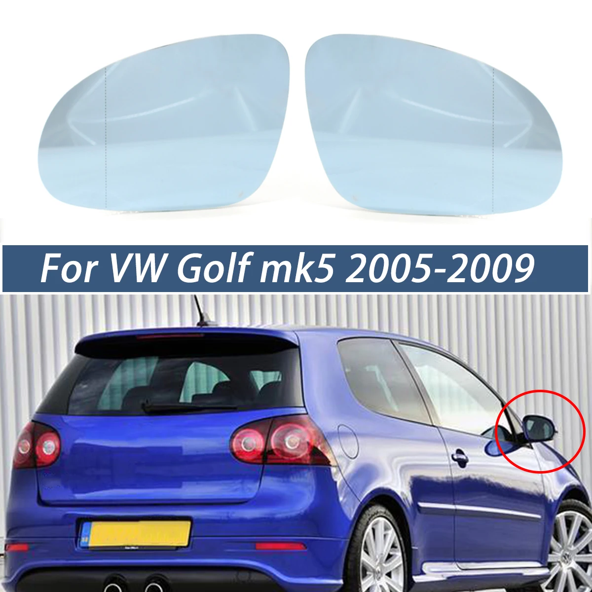For Golf 5 MK5 Jetta Passat B6 B5.5 2006-2009 Left Right Car Heated Mirror Blue White Glass Lens Replacement 3C0857521 3C0857522