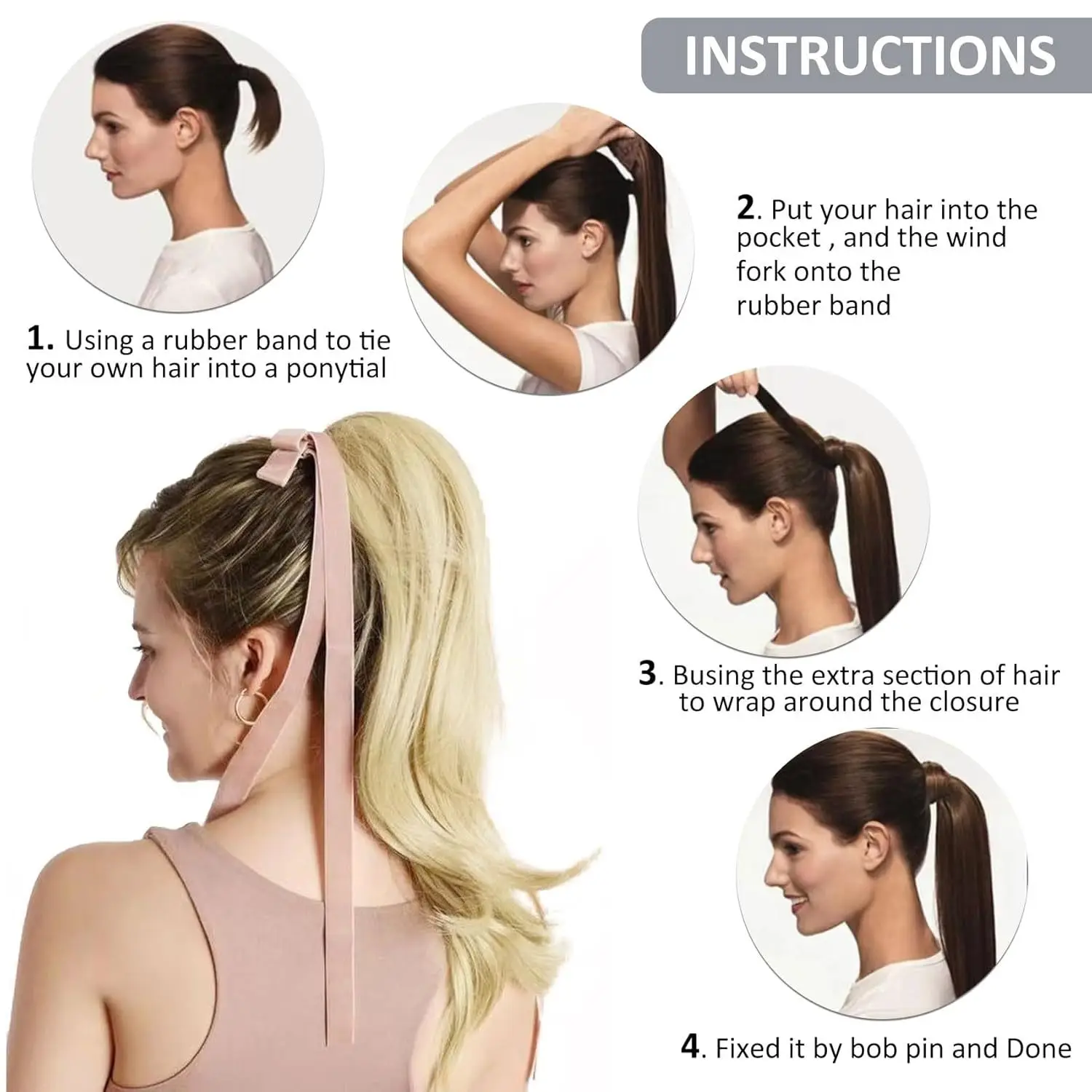 킨키 컬리 랩 포니테일 아프로 여성용 100% 인간 헤어 포니테일 클립인 26인치 긴 머리 염색 가능