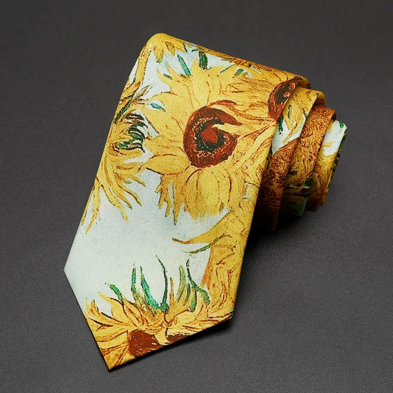 High Quality Men's Tie With Retro Style oil Painting and Printing 9cm Wide Shirt Accessories Casual and Personalized Cravat