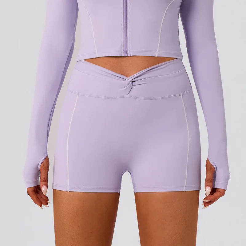 Peach Hip Color-Block Tummy Control Tight Yoga Pants for Women, Outdoor Running Sports Quick-Dry Fitness Shorts