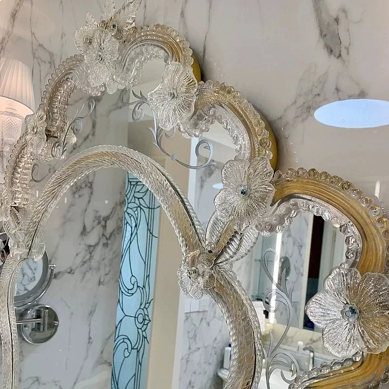 81 N French Vintage Decorative Wall Mirror with Carved Frame, Elegant Venetian Style Vanity Mirror for Home