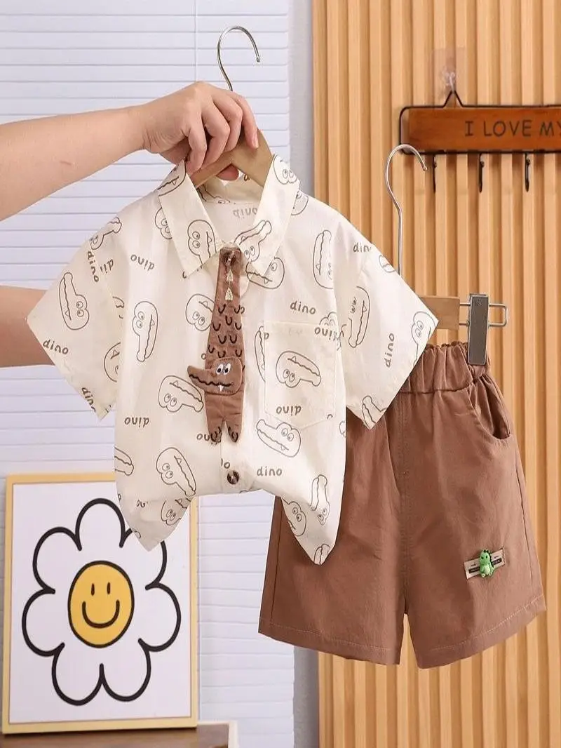 Conjunto de Camisa de Verão Fashion para Meninos, Estilo Casual de Manga Curta, Roupas Infantis, Moda Streetwear, Conjunto de...