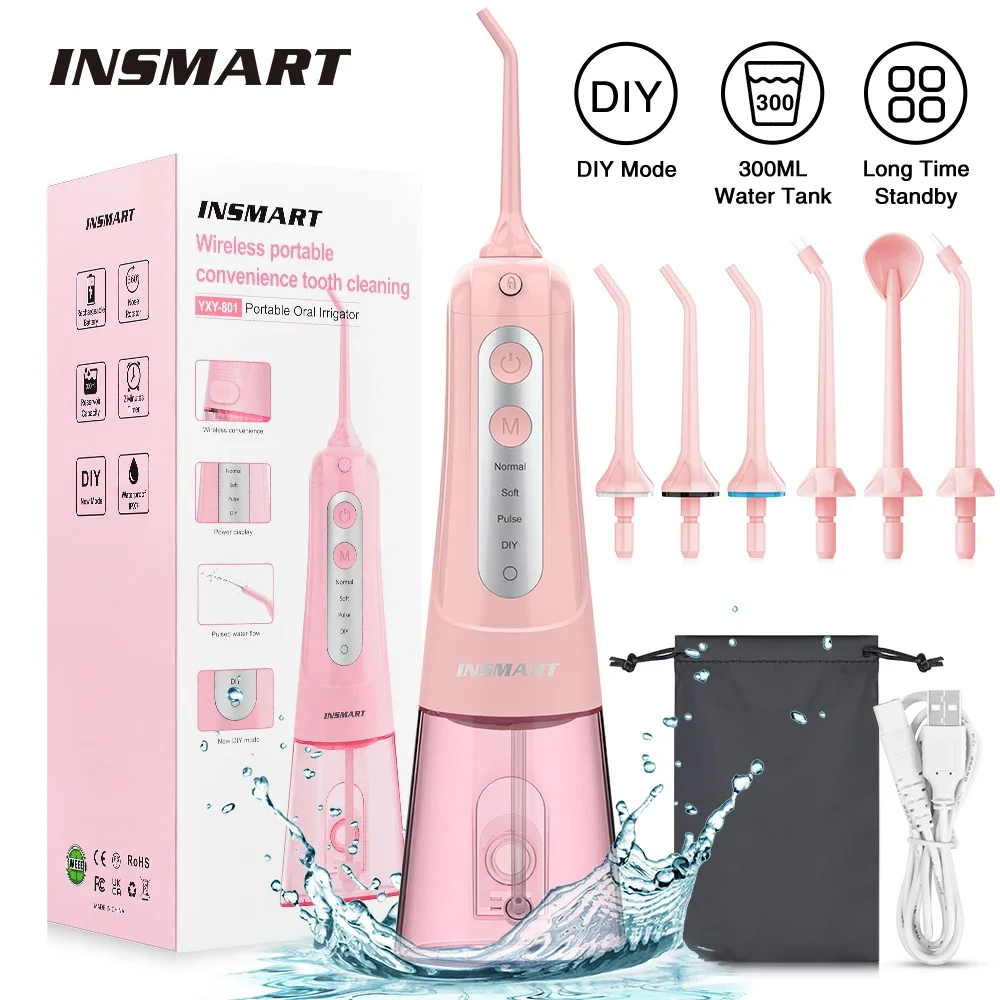 INSMART Oral Irrigator Teeth Whitening 300ML Teeth Cleaner Waterproof Portable Dental Water Jet Floss Dental Water Flosser