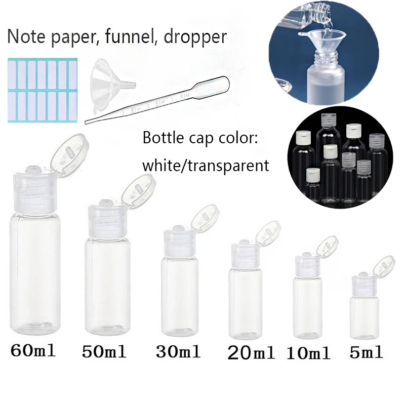 5/10pcs Clear Plastic Travel Bottles with Flip Cap Portable Containers with Funnel and Labels for Shampoo Conditioner Cosmet